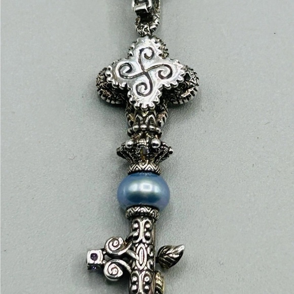 BARBARA BIXBY Sterling Silver with 18k Gold Leaves and Multi-stone Key Pendant - Picture 12 of 14